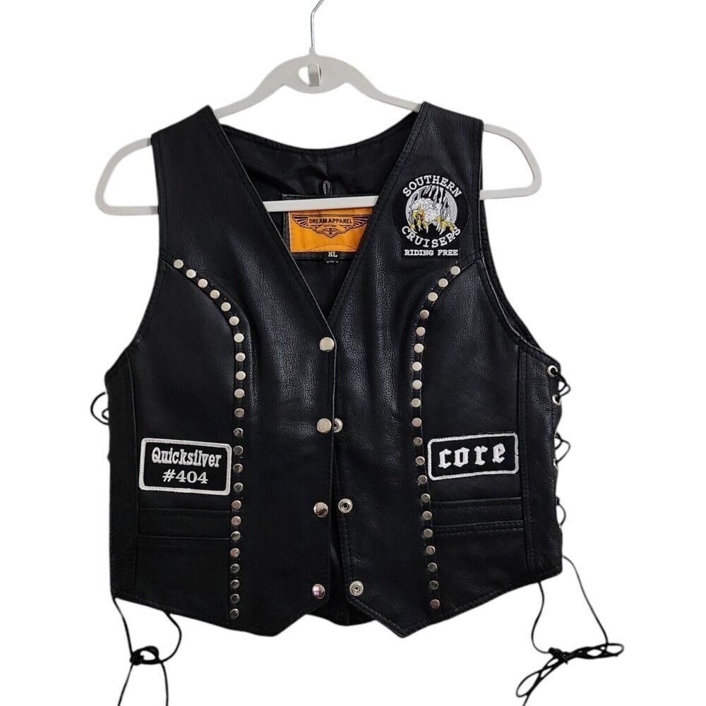 Dream Apparel Biker Vest Mens XL Black Leather Southern Cruisers Riding Club